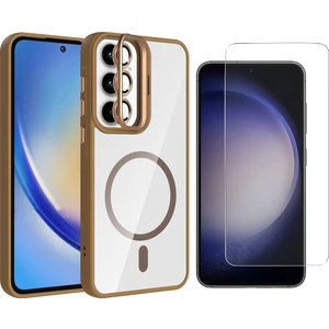 Galaxy A55 Kılıf Standlı ve Kamera Lens Hediyeli M-Safe Şarj Özellikli Zore Etro Kapak + Nano Ekran Koruyucu