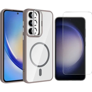 Galaxy A35 Kılıf Standlı ve Kamera Lens Hediyeli M-Safe Şarj Özellikli Zore Etro Kapak + Nano Ekran Koruyucu