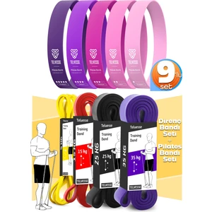 9lu Tera Set 5+15+25+35 kg + 5li Pilates Direnç Bandı Barfiks Lastiği Loop Band Pembe Ton
