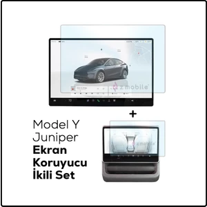 Tesla Model Y Juniper 2025 2in1 Temperli Cam Koruyucu Araç Ön ve Arka Ekran Koruyucu