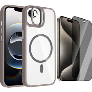 Apple iPhone 16E Kılıf Standlı ve Kamera Lens Hediyeli M-Safe Şarj Özellikli Zore Etro Kapak + Hayalet Ekran Koruyucu