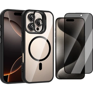 Apple iPhone 16 Pro Max Kılıf Standlı ve Kamera Lens Hediyeli M-Safe Şarj Özellikli Zore Etro Kapak + Hayalet Ekran Koruyucu