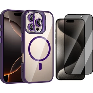 Apple iPhone 16 Pro Max Kılıf Standlı ve Kamera Lens Hediyeli M-Safe Şarj Özellikli Zore Etro Kapak + Hayalet Ekran Koruyucu