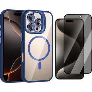 Apple iPhone 16 Pro Kılıf Standlı ve Kamera Lens Hediyeli M-Safe Şarj Özellikli Zore Etro Kapak + Hayalet Ekran Koruyucu