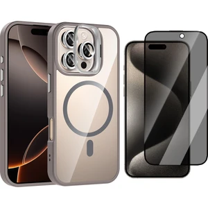 Apple iPhone 16 Pro Kılıf Standlı ve Kamera Lens Hediyeli M-Safe Şarj Özellikli Zore Etro Kapak + Hayalet Ekran Koruyucu