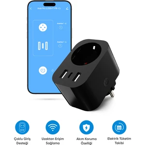 USB Type-C Akıllı Wi-Fi Priz Akım Korumalı ve Uzaktan Kontrollü