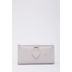 Gri SHK65 Yumuşak Suni Deri Kalpli Çıtçıtlı Telefon Bozuk ve Kağıt Para Bölmeli Kartlıklı Cüzdan