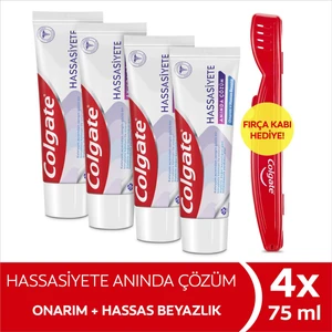 Hassasiyete Anında Çözüm Onarım ve Hassas Beyazlık Diş Macunu 75 ml x 4 Adet + Fırça Kabı