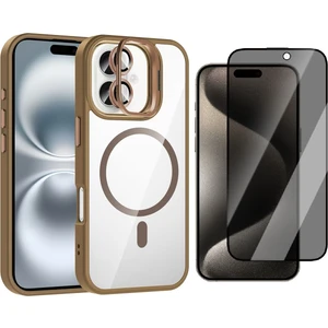Apple iPhone 16 Plus Kılıf Standlı ve Kamera Lens Hediyeli M-Safe Şarj Özellikli Zore Etro Kapak + Hayalet Ekran Koruyucu