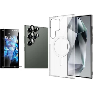 Tekno Grup Samsung Galaxy S25 Ultra Şeffaf Mika Magsafe Kılıf + Premium Esd Ekran Koruyucu + Kamera Koruyucu Siyah