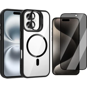Apple iPhone 16 Kılıf Standlı ve Kamera Lens Hediyeli M-Safe Şarj Özellikli Zore Etro Kapak + Hayalet Ekran Koruyucu