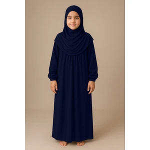 Kız Çocuk Tesettür Elbisesi Tek Parça Namaz Kıyafeti Tak Çıkar Başörtülü Pamuklu Lastikli Kolu