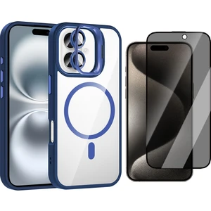 Apple iPhone 16 Kılıf Standlı ve Kamera Lens Hediyeli M-Safe Şarj Özellikli Zore Etro Kapak + Hayalet Ekran Koruyucu