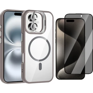 Apple iPhone 16 Kılıf Standlı ve Kamera Lens Hediyeli M-Safe Şarj Özellikli Zore Etro Kapak + Hayalet Ekran Koruyucu
