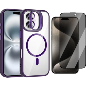 Apple iPhone 16 Kılıf Standlı ve Kamera Lens Hediyeli M-Safe Şarj Özellikli Zore Etro Kapak + Hayalet Ekran Koruyucu
