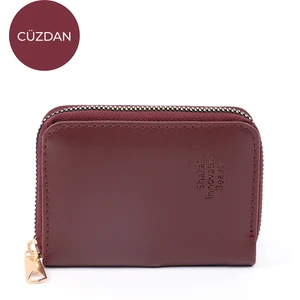Bordo SHK63 Kartlıklı Bozuk Para ve Kağıt Para Bölmeli Fermuarlı Şık Suni Deri Cüzdan