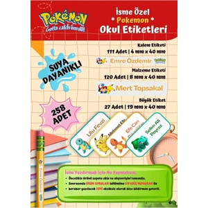 Pokemon Okul Etiketi Defter Etiketi Kalem Etiketi Kişiye Özel Suya Dayanıklı Isim Yazılabilien