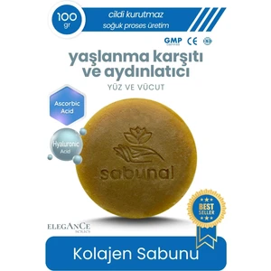 Doğal Aydınlatıcı Yaşlanma Karşıtı Sabun 100 gr Kolajen Hyaluronik Asit ve Kojik Asit İçerikli