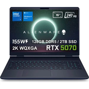 Alienware 16X Aurora Intel Core Ultra 9-275HX 128GB DDR5 2TB SSD RTX5070 8GB 155W 16 inç 2K WQXGA 240Hz 3ms WVA windows 11 Home Taşınabilir bilgisayar  (AC16251-CU932157Wv4)