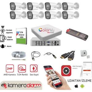 Hıkvısıon 8 Kameralı, Gece Gündüz Renkli Görüşlü, Ses Kayıtlı Ahd Güvenlik Kamerası