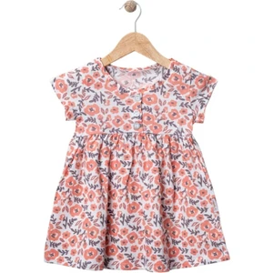 Düğmeli Çiçekli Elbise Nar Çiçeği