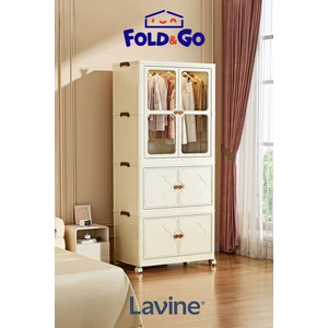 Fold&go 3 Katlı Dolap Gardırop Portatif Organizer Tekerlekli Dolap Çok Amaçlı Kapaklı Katlanır Beyaz