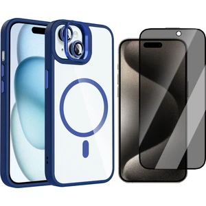 Apple iPhone 15 Kılıf Standlı ve Kamera Lens Hediyeli M-Safe Şarj Özellikli Zore Etro Kapak + Hayalet Ekran Koruyucu