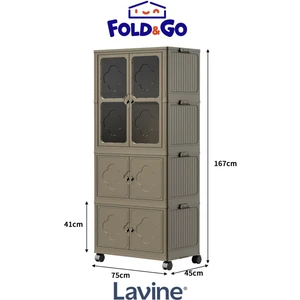 Fold&go 3 Katlı Dolap Gardırop Portatif Organizer Tekerlekli Dolap Çok Amaçlı Kapaklı Katlanır Toprak