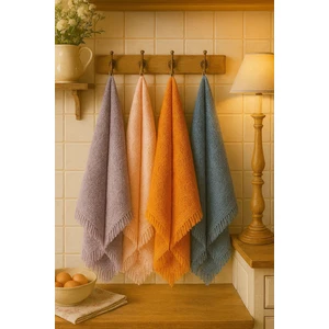 4’lü Saçaklı Renkli Havlu – 30X50 cm | %100 Pamuk Kurulama ve El Havlusu