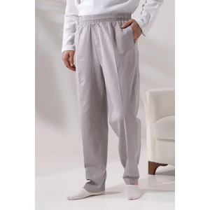 Erkek Koyu Gri Rahat Kesim Beli Lastikli Keten Hac ve Umre Şalvar Pantolon