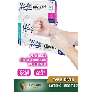 L Beden Winlyex 100'LÜ Gıda Muayene Pudrasız Medikal Temizlik Mutfak Saç Boyama Eldiveni