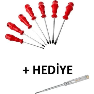 Mıknatıslı Düz ve Yıldız Tornavida Seti 7 Adet + 1 Kontrol Kalemi Hediye