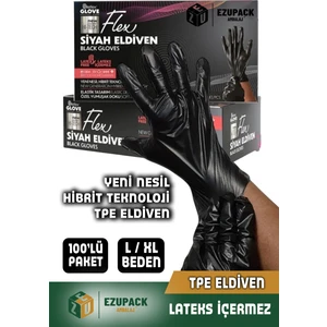 L Beden Glove Flex Tpe 100'LÜ Gıda Muayene Pudrasız Medikal Temizlik Mutfak (Lateks Nitril Içermez)