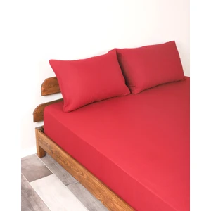 Fitted Pamuklu Kumaş Yatak Çarşaf ve Yastık Kılıf Takımı-Lastikli-Solmaya Dayanıklı-Bordo