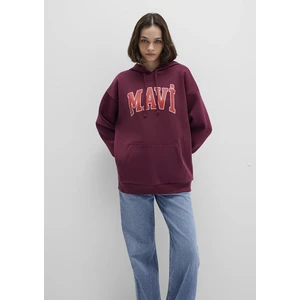 Mavi Logo Baskılı Kapüşonlu Bordo Sweatshirt 1600361-90705