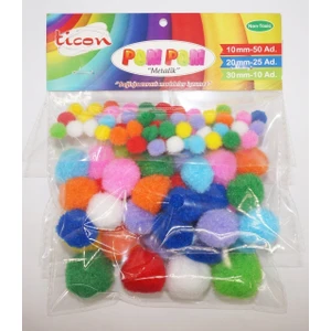 Ticon Pompom Pastel Renkler 10-20-30 mm Karışık Paket 85 Adet Sanatsal Malzeme