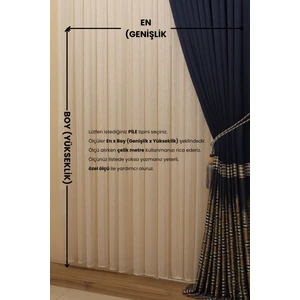 Pilesiz Düz Dikiş Altın Çizgili Model Tül Perde, Altın Gold Ütü Istemeyen Tül Perde
