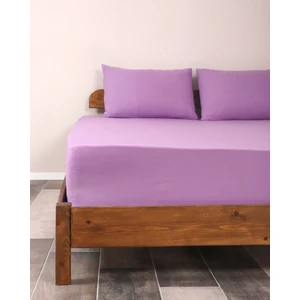 Fitted Pamuklu Kumaş Yatak Çarşaf ve Yastık Kılıf Takımı-Lastikli-Solmaya Dayanıklı-Mor