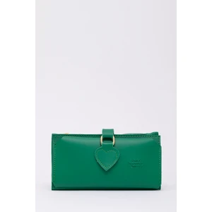 Çimen Yeşili SHK65 Yumuşak Suni Deri Kalpli Çıtçıtlı Telefon Bozuk ve Kağıt Para Bölmeli Kartlıklı Cüzdan