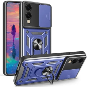 Samsung Galaxy S25 Edge ile Uyumlu Kılıf Magnetik Standlı Kamera Korumalı Sürgülü Kapak