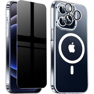 Tekno Grup Iphone 12 Pro Max Şeffaf Mika Magsafe Kılıf + Antistatik Hayalet Ekran Koruyucu + Kamera Koruyucu Gümüş