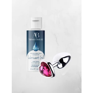 Aurora Boreale Kalpli Mücevherli Çelik Plug Küçük Boy + Sade Su Bazlı  Jel 50 ml 2'li Set