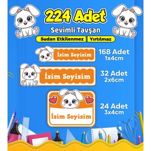 Sevimli Tavşan Temalı Okul Kreş Kişiye Özel Isim Etiket Seti - Model 570