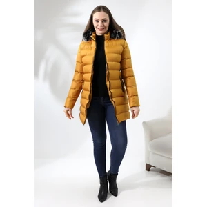 Kadın Kapüşonlu Fermuarlı Microjel Dolumlu Peluşlu Su ve Rüzgar Gecirmez Monta