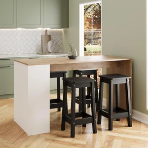 Edgar G4811 4 Adet Siyah Tabureli Mutfak Adası 160CM Ahşap Beyaz Çok Amaçlı Karşılıklı Oturmalı Masa