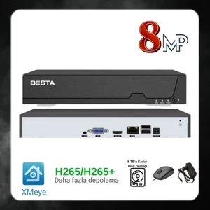 8 Mp 9 Kanal 2160P Ip Kamera Nvr Kamera Kayıt Cihazı H.265+( Ahd ve Analog Kameralarla Uyumlu Değildir.)