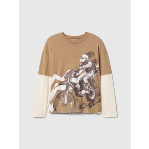 Erkek Çocuk Kahverengi Grafikli Relaxed T-Shirt