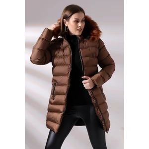 Kadın Kapüşonlu Fermuarlı Microjel Dolumlu Peluşlu Su ve Rüzgar Gecirmez Monta