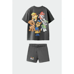 Erkek Çocuk Pamuklu Kumaş Ön Arka Baskılı Tshirt ve Şort Alt Üst Takım