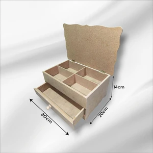 Ahşap-Boyanabilir-Bölmeli-Çekmeceli- Takı-Makyaj-Aksesuar Dekoratif-Çok Amaçlı Organizer Kutu